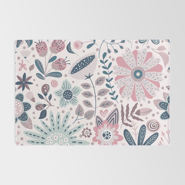 Whimsical Playful Flower Garden, Floral Prints Pink and Teal Rug Gallery Image 2