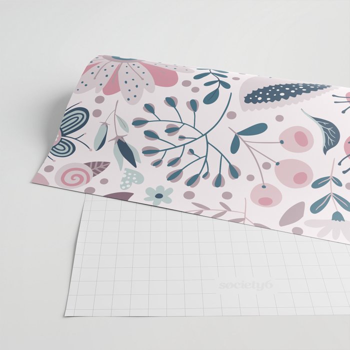 Whimsical Playful Flower Garden, Floral Prints Pink and Teal Wrapping Paper Gallery Image 2