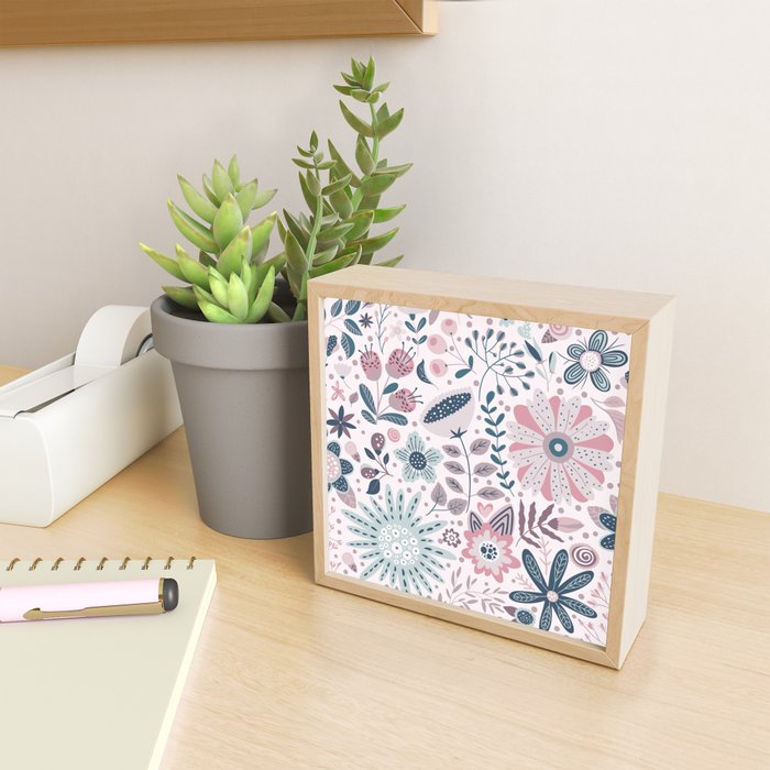 Whimsical Playful Flower Garden, Floral Prints Pink and Teal Mini Art Print Gallery Image 2
