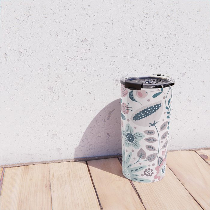Whimsical Playful Flower Garden, Floral Prints Pink and Teal Travel Mug Gallery Image 4
