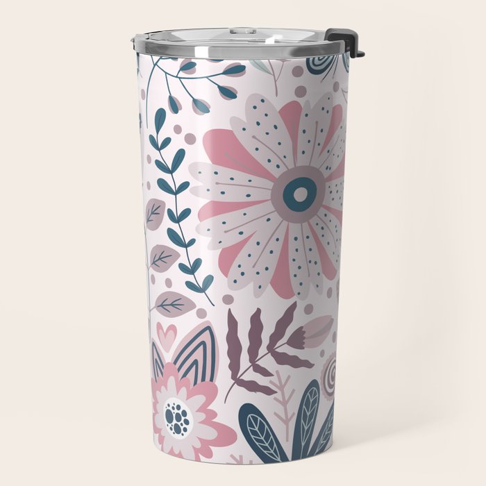 Whimsical Playful Flower Garden, Floral Prints Pink and Teal Travel Mug Gallery Image 2
