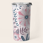 Whimsical Playful Flower Garden, Floral Prints Pink and Teal Travel Mug Gallery Image 2