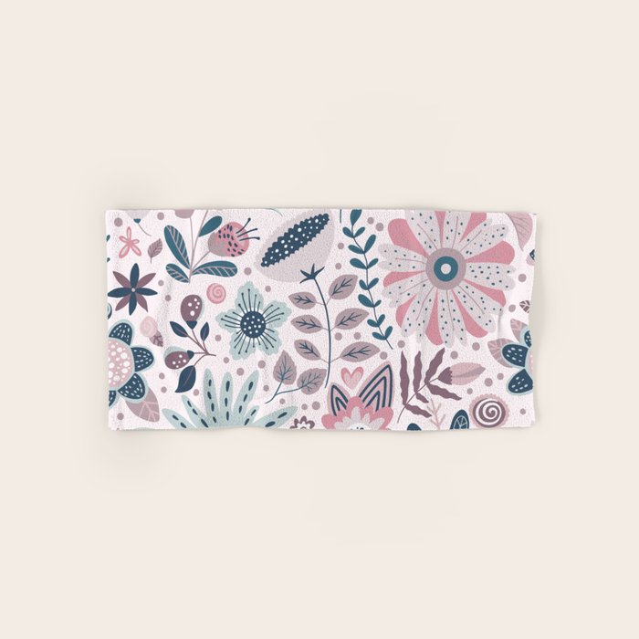 Whimsical Playful Flower Garden, Floral Prints Pink and Teal Bath Towel Gallery Image 1