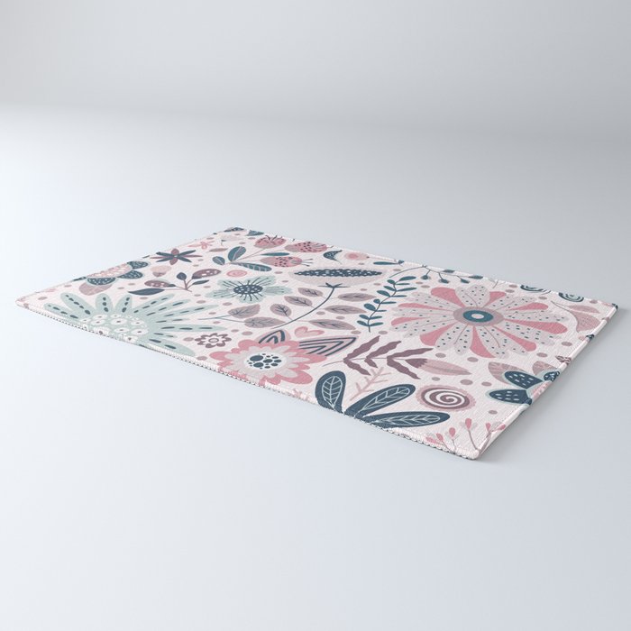Whimsical Playful Flower Garden, Floral Prints Pink and Teal Rug Gallery Image 3