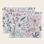 Whimsical Playful Flower Garden, Floral Prints Pink and Teal Placemat Gallery Image 1