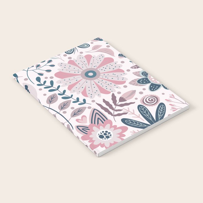 Whimsical Playful Flower Garden, Floral Prints Pink and Teal Notebook Gallery Image 2