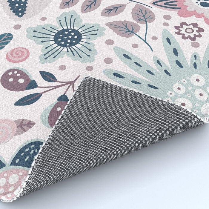 Whimsical Playful Flower Garden, Floral Prints Pink and Teal Rug Gallery Image 4