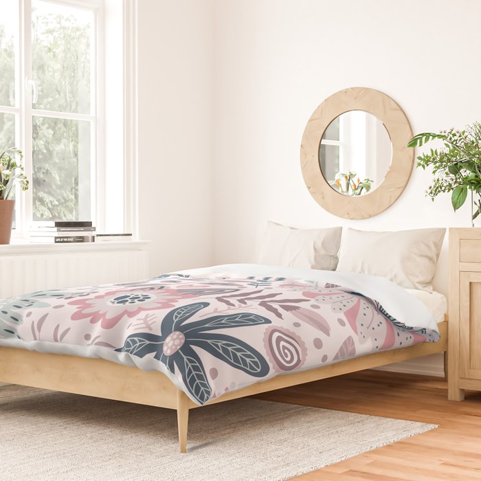 Whimsical Playful Flower Garden, Floral Prints Pink and Teal Duvet Cover Gallery Image 2