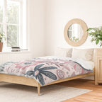 Whimsical Playful Flower Garden, Floral Prints Pink and Teal Duvet Cover Gallery Image 2