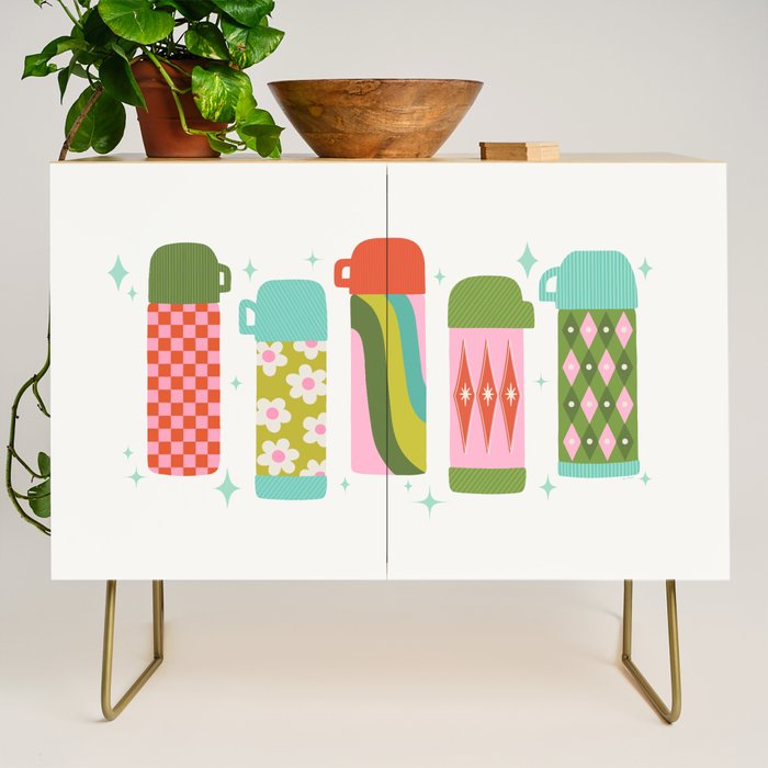 Retro Coffee Thermoses Multicolor on White Credenza Gallery Image 1