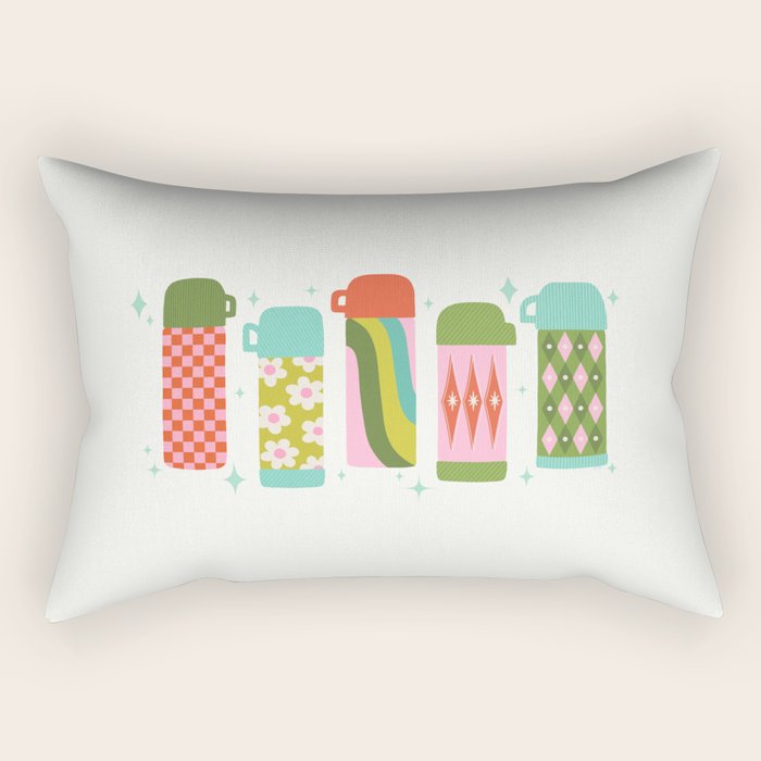 Retro Coffee Thermoses Multicolor on White Rectangular Pillow Gallery Image 1