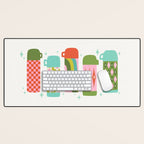 Retro Coffee Thermoses Multicolor on White Desk Mat Gallery Image 1