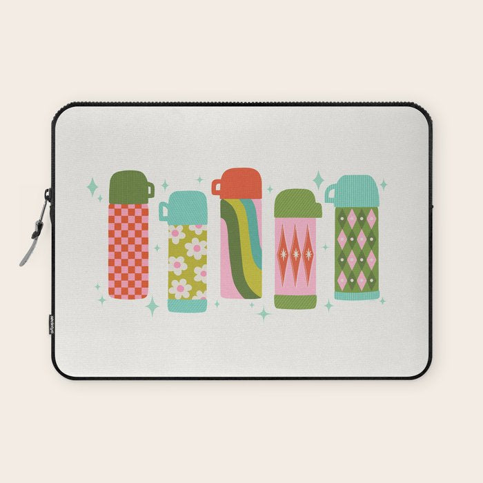 Retro Coffee Thermoses Multicolor on White Laptop Sleeve Gallery Image 1