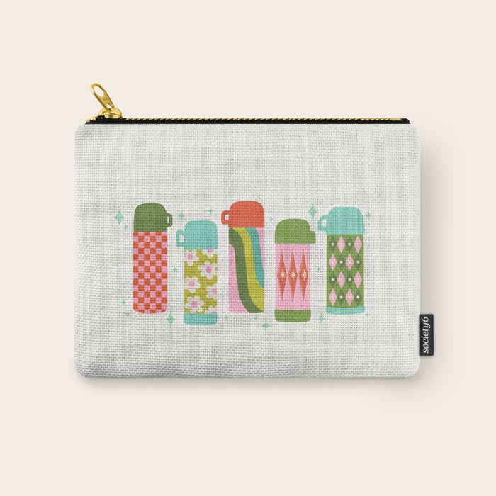 Retro Coffee Thermoses Multicolor on White Carry All Pouch Gallery Image 1