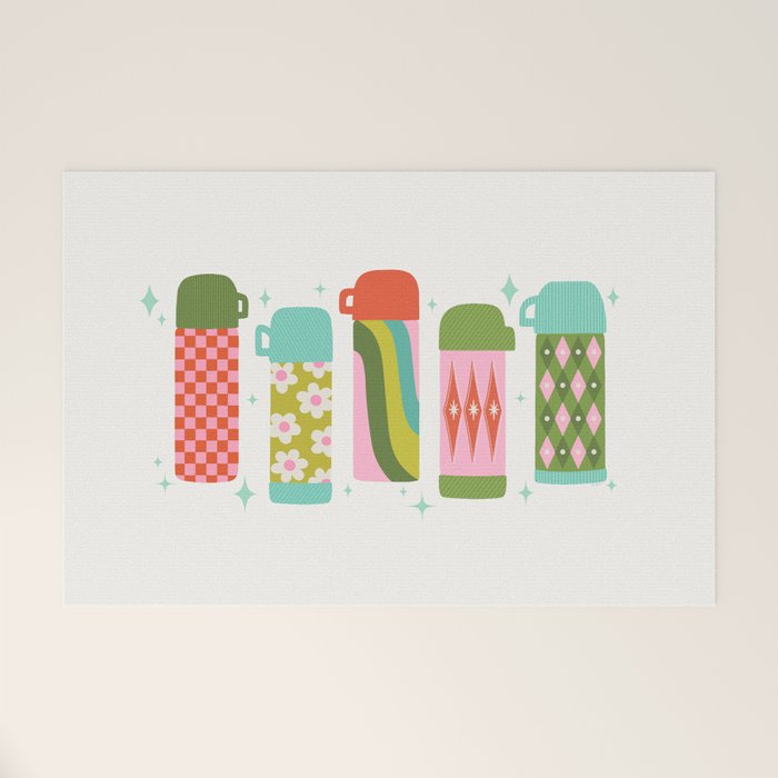 Retro Coffee Thermoses Multicolor on White Welcome Mat Gallery Image 1