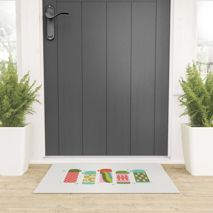 Retro Coffee Thermoses Multicolor on White Welcome Mat Gallery Image 3