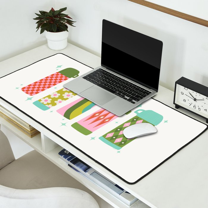 Retro Coffee Thermoses Multicolor on White Desk Mat Gallery Image 2