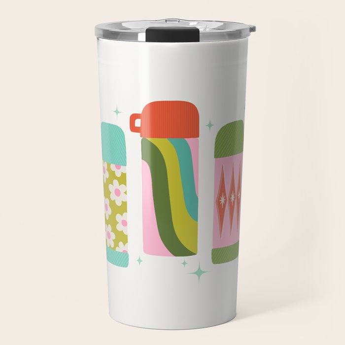 Retro Coffee Thermoses Multicolor on White Travel Mug Gallery Image 1