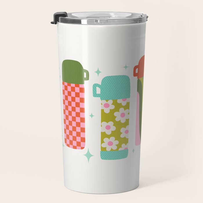 Retro Coffee Thermoses Multicolor on White Travel Mug Gallery Image 3