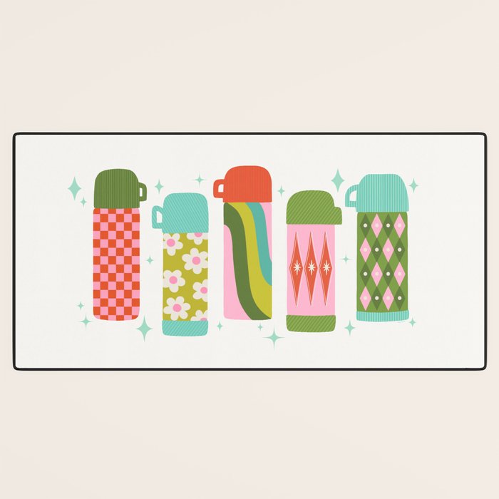 Retro Coffee Thermoses Multicolor on White Desk Mat Gallery Image 3