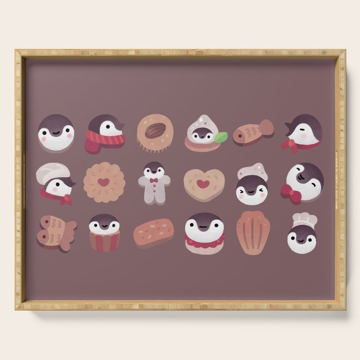 Cookie & cream & penguin - brown  pattern Serving Tray Gallery Image 1