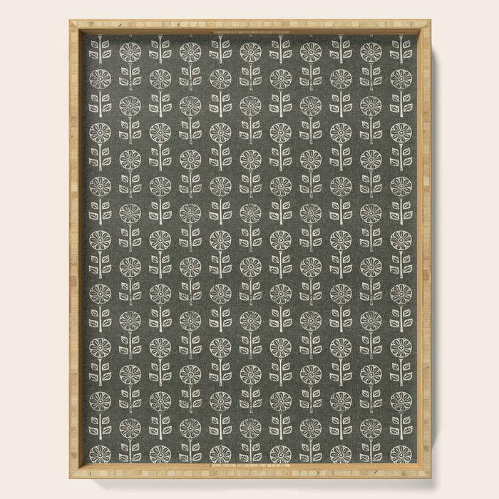 block print floral - dark olive Serving Tray Gallery Image 1