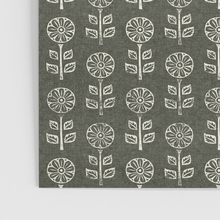 block print floral - dark olive Poster Gallery Image 3
