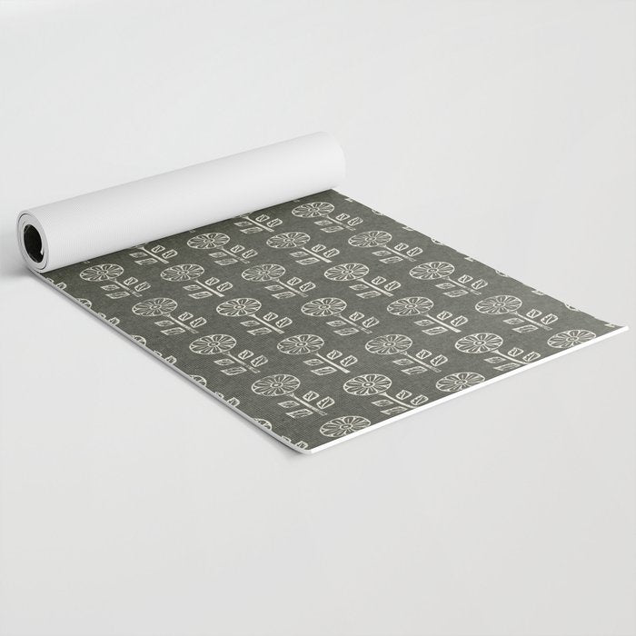 block print floral - dark olive Yoga Mat Gallery Image 2