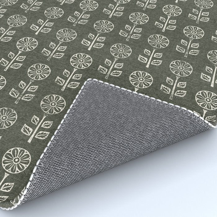 block print floral - dark olive Rug Gallery Image 4