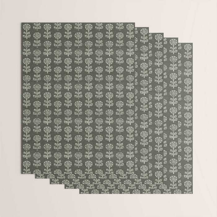 block print floral - dark olive Wrapping Paper Gallery Image 3