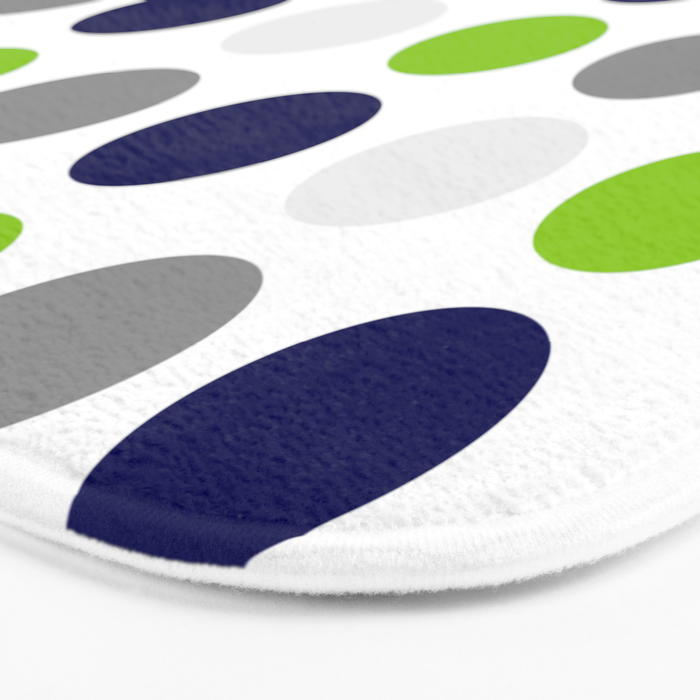 Lime Green, Bright Navy Blue, and Gray Multi Dots Minimalist Pattern on White Bath Mat Gallery Image 3
