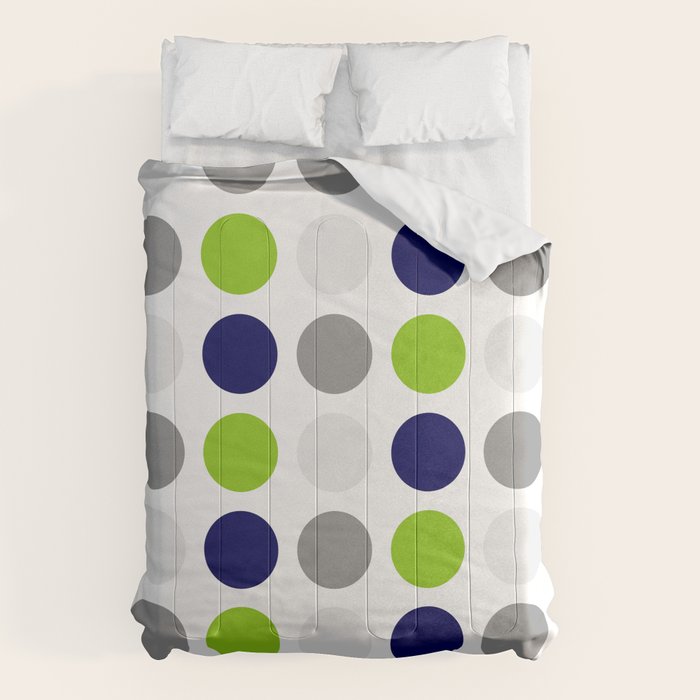 Lime Green, Bright Navy Blue, and Gray Multi Dots Minimalist Pattern on White Comforter Gallery Image 6