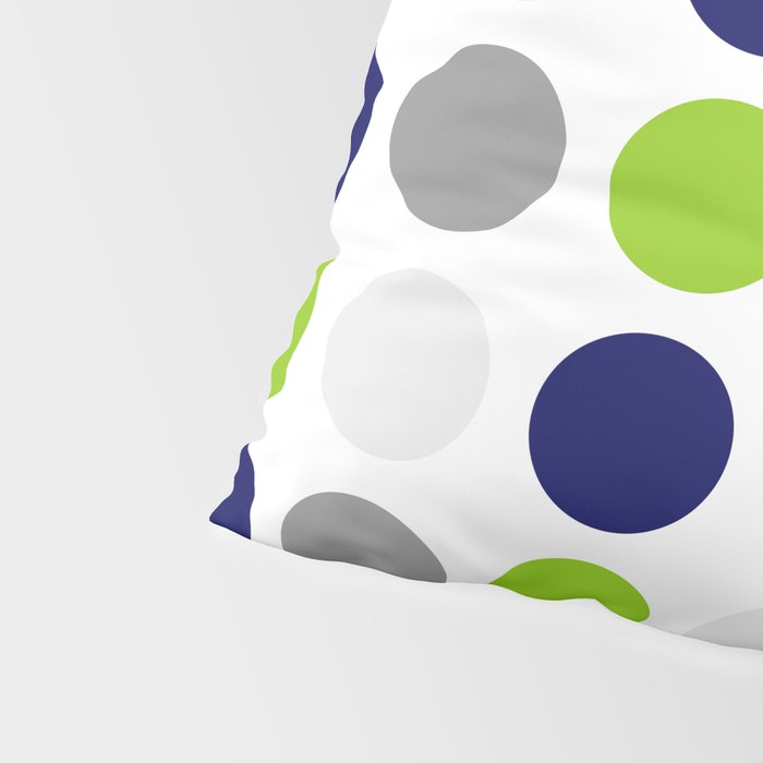 Lime Green, Bright Navy Blue, and Gray Multi Dots Minimalist Pattern on White Pillow Sham Gallery Image 4