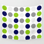 Lime Green, Bright Navy Blue, and Gray Multi Dots Minimalist Pattern on White Wall Tapestry Gallery Image 4