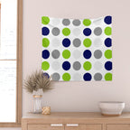 Lime Green, Bright Navy Blue, and Gray Multi Dots Minimalist Pattern on White Wall Tapestry Gallery Image 2