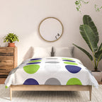Lime Green, Bright Navy Blue, and Gray Multi Dots Minimalist Pattern on White Comforter Gallery Image 3