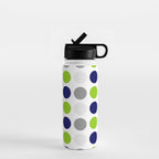 Lime Green, Bright Navy Blue, and Gray Multi Dots Minimalist Pattern on White Water Bottle Gallery Image 1