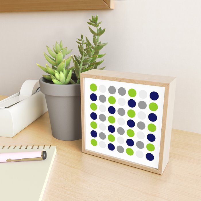 Lime Green, Bright Navy Blue, and Gray Multi Dots Minimalist Pattern on White Mini Art Print Gallery Image 2