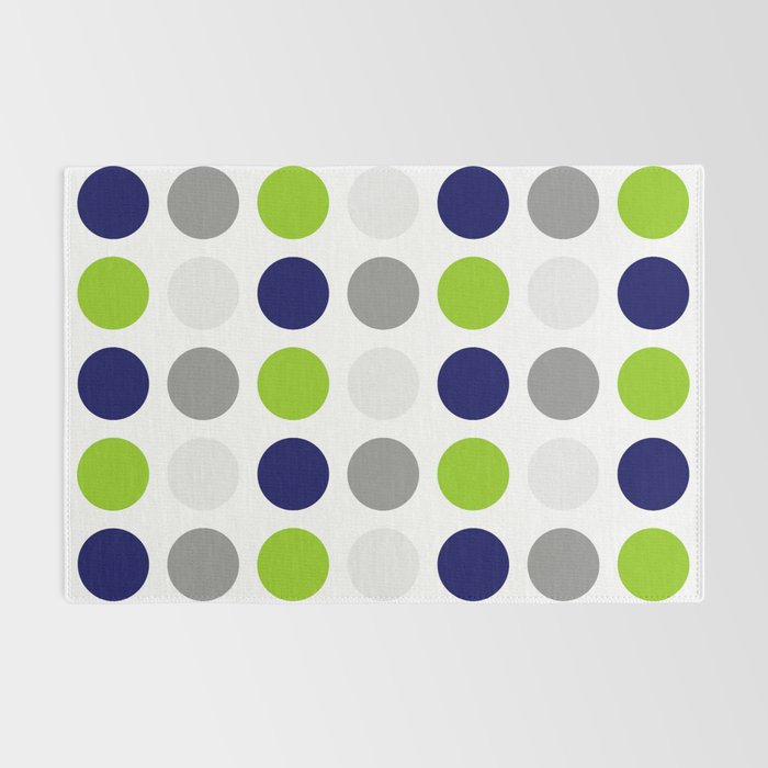 Lime Green, Bright Navy Blue, and Gray Multi Dots Minimalist Pattern on White Rug Gallery Image 2