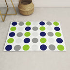 Lime Green, Bright Navy Blue, and Gray Multi Dots Minimalist Pattern on White Rug Gallery Image 1