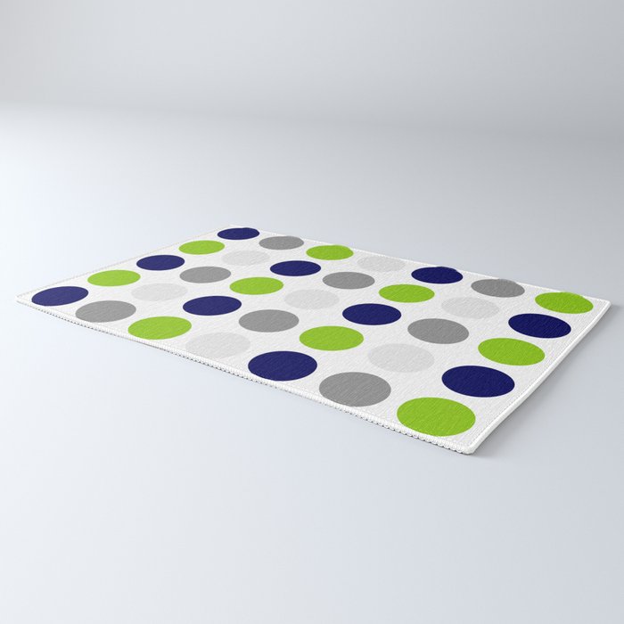 Lime Green, Bright Navy Blue, and Gray Multi Dots Minimalist Pattern on White Rug Gallery Image 3