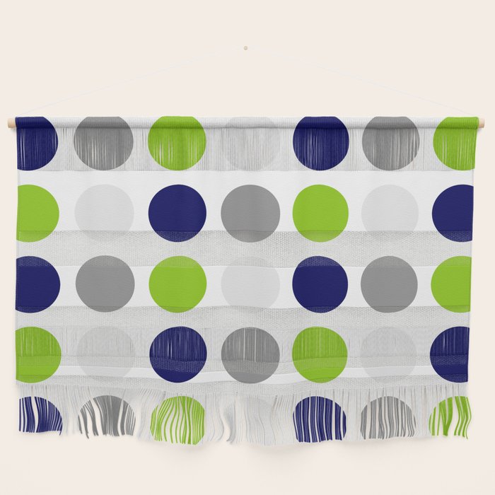 Lime Green, Bright Navy Blue, and Gray Multi Dots Minimalist Pattern on White Wall Hanging Gallery Image 1