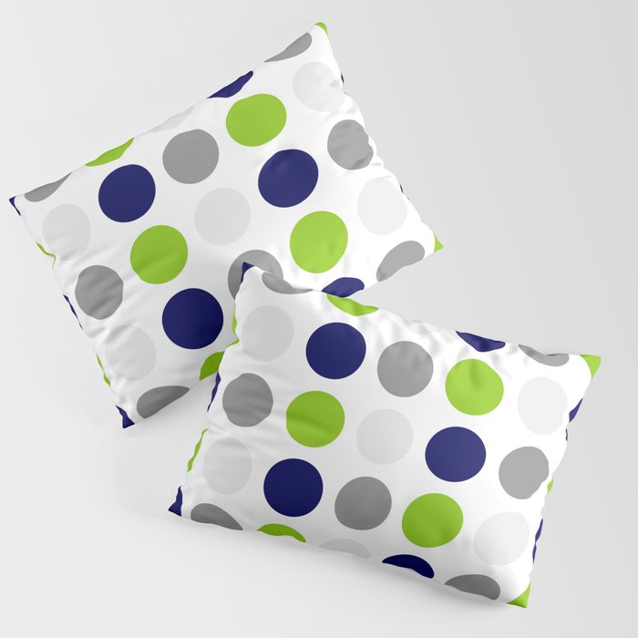 Lime Green, Bright Navy Blue, and Gray Multi Dots Minimalist Pattern on White Pillow Sham Gallery Image 3