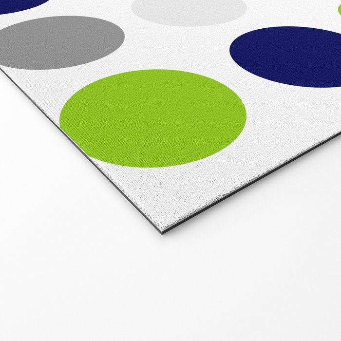 Lime Green, Bright Navy Blue, and Gray Multi Dots Minimalist Pattern on White Welcome Mat Gallery Image 2