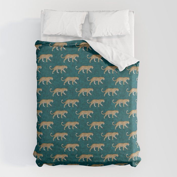 leopards walking - teal Duvet Cover Gallery Image 6