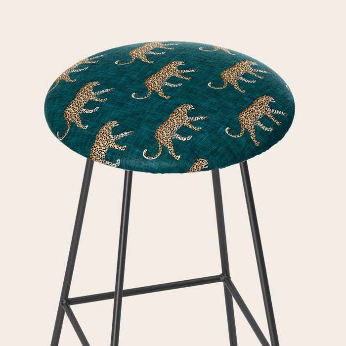 leopards walking - teal Stool Gallery Image 2