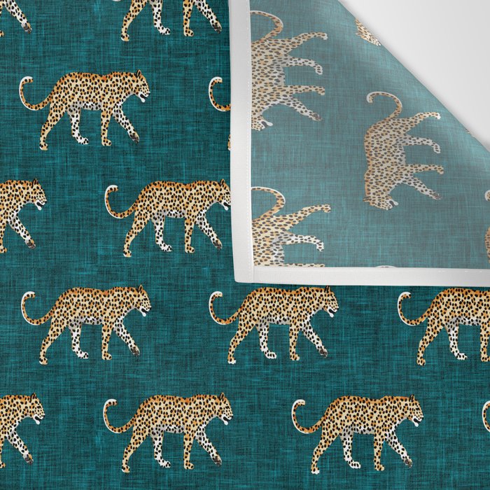 leopards walking - teal Wall Tapestry Gallery Image 3