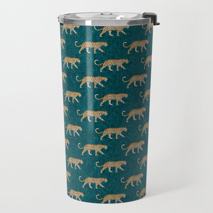 leopards walking - teal Travel Mug Gallery Image 2