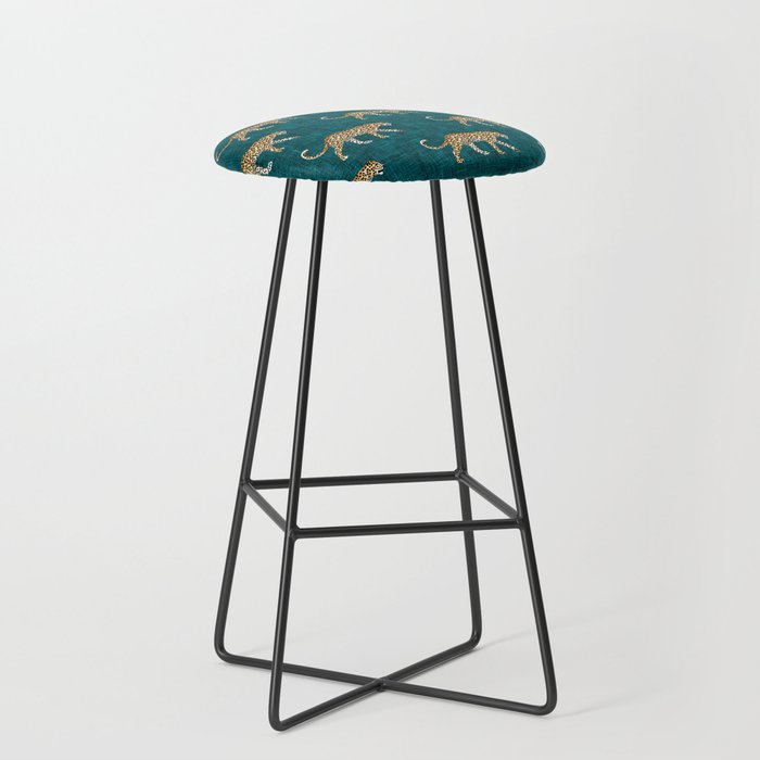 leopards walking - teal Stool Gallery Image 1