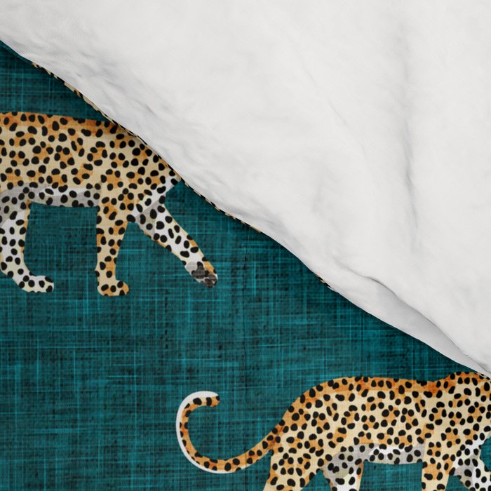 leopards walking - teal Comforter Gallery Image 4